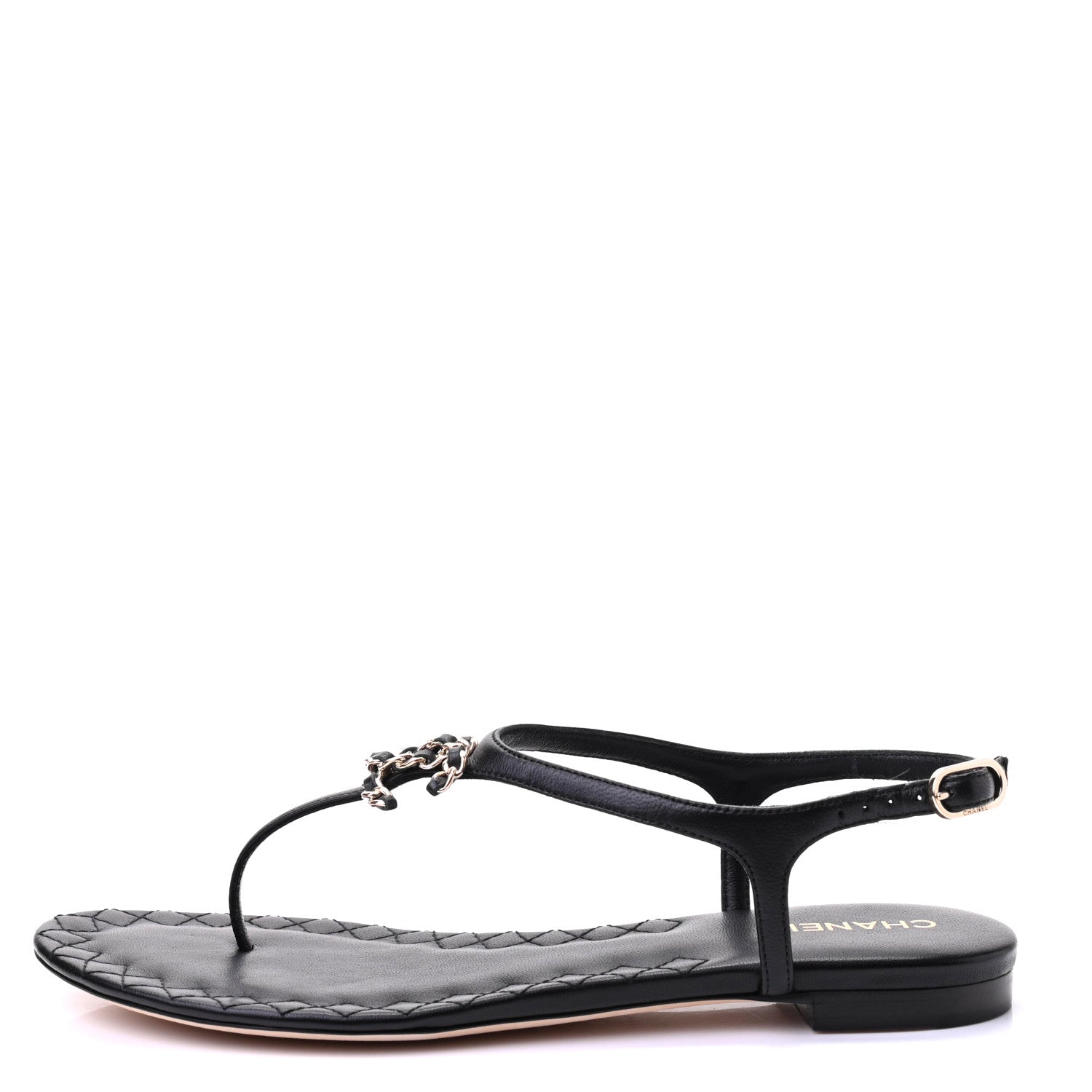 Chanel Lambskin Chain CC Logo Thong Sandals 37 Black 1 of 10