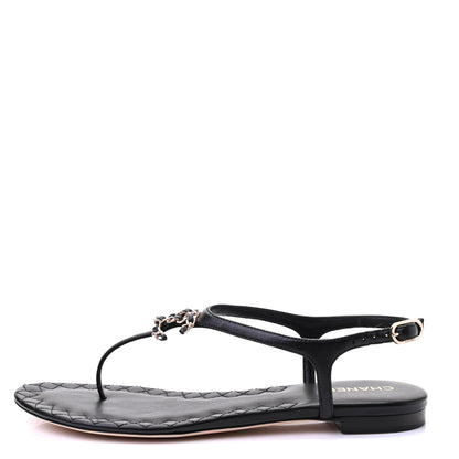 Chanel Lambskin Chain CC Logo Thong Sandals 37 Black 1 of 10