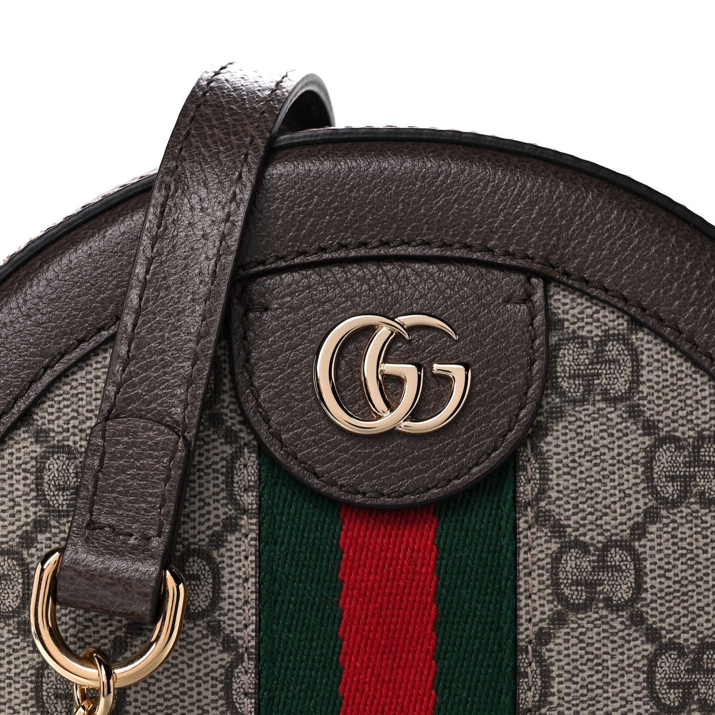 GG Supreme Monogram Web Mini Ophidia Round Shoulder Bag Brown