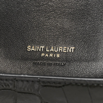 Saint Laurent Crocodile Embossed Monogram Phone Holder Crossbody Black 6 of 9