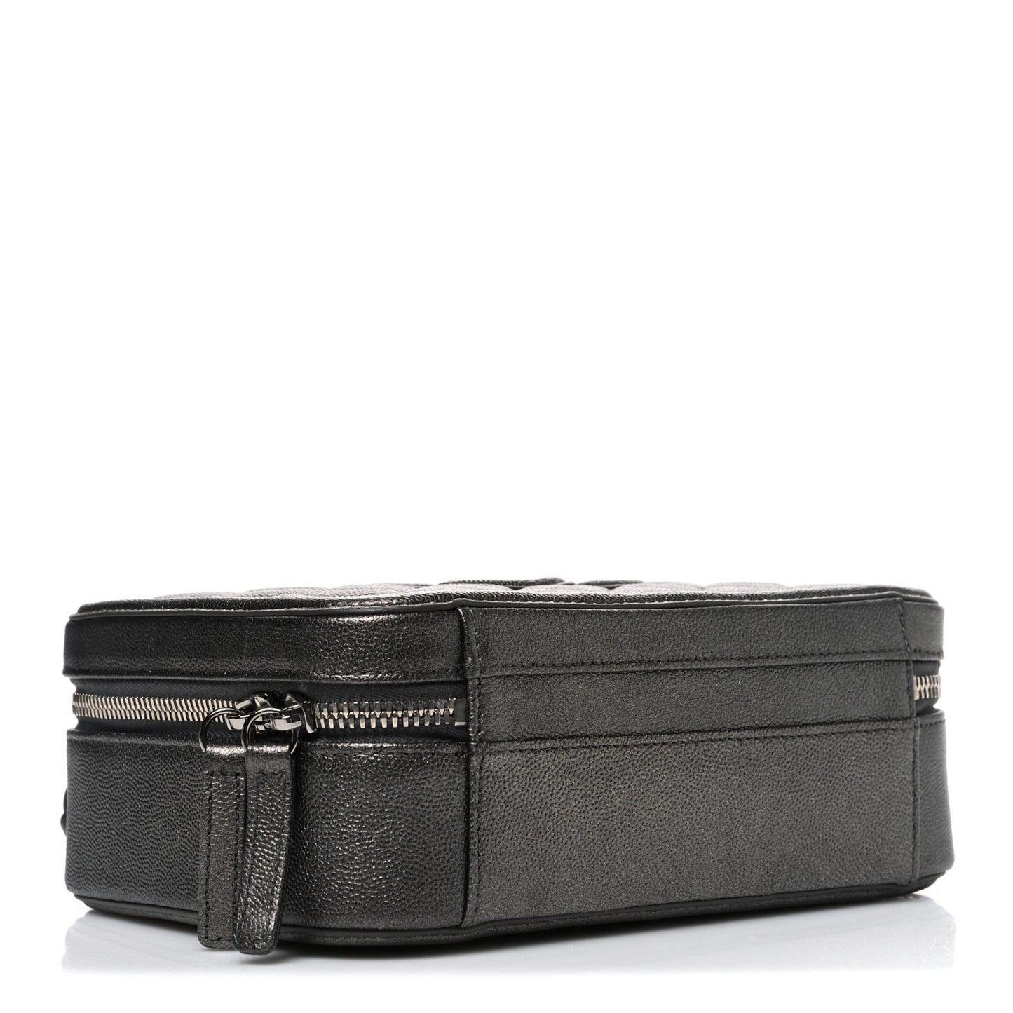 Metallic Caviar Quilted Medium CC Filigree Vanity Case Dark Silver