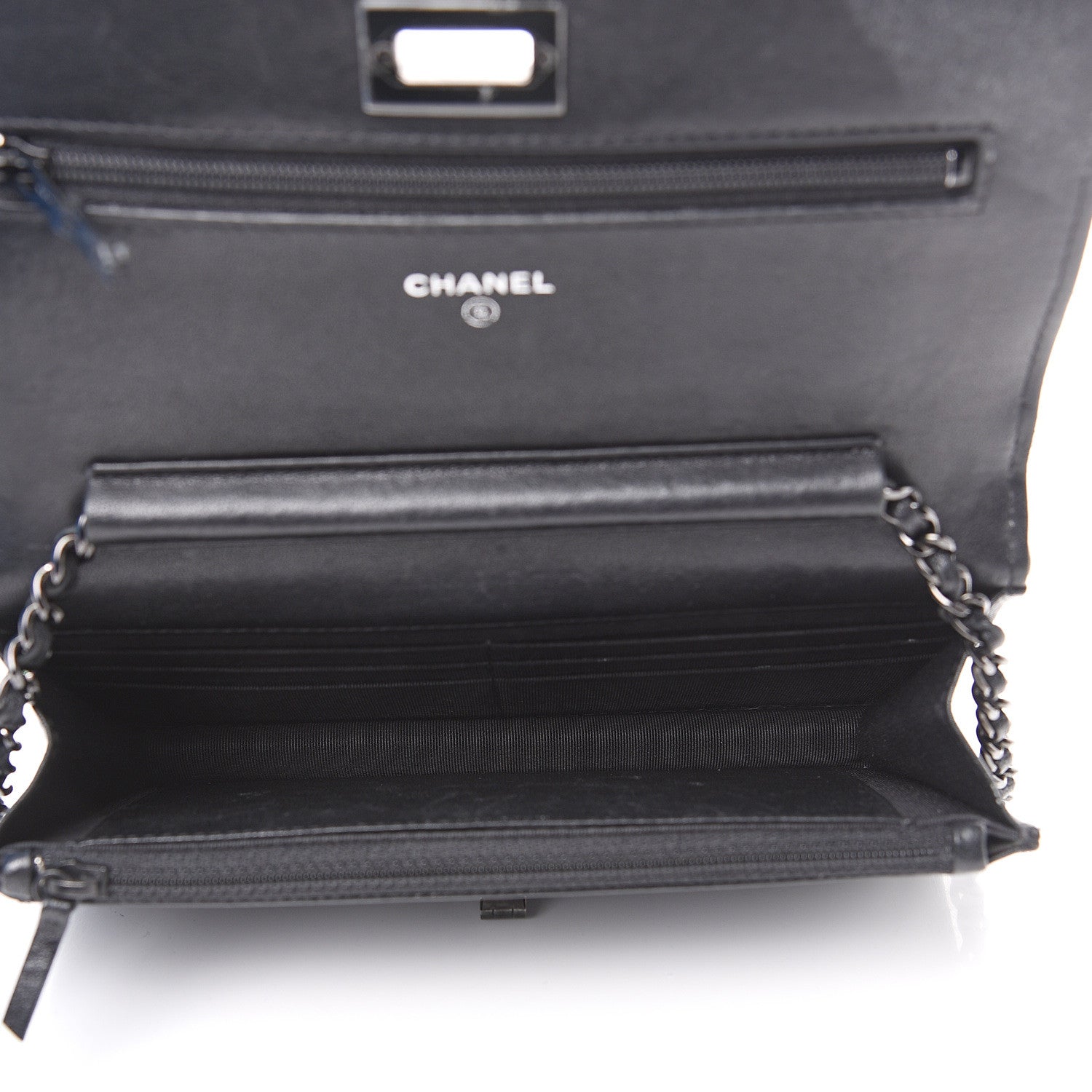 Chanel Sheepskin Chevron Quilted Reissue Wallet On Chain WOC So Black 4 of 13
