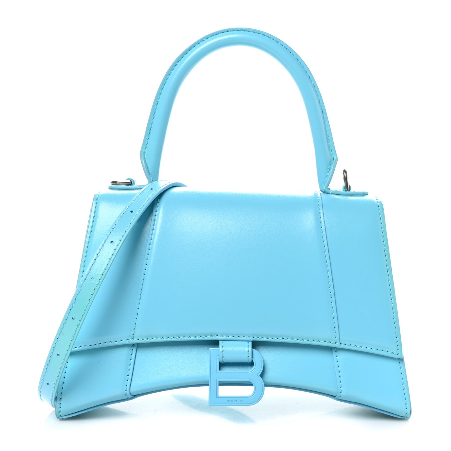 Shiny Box Calfskin Tonal B Hourglass Top Handle Bag Mini Azur