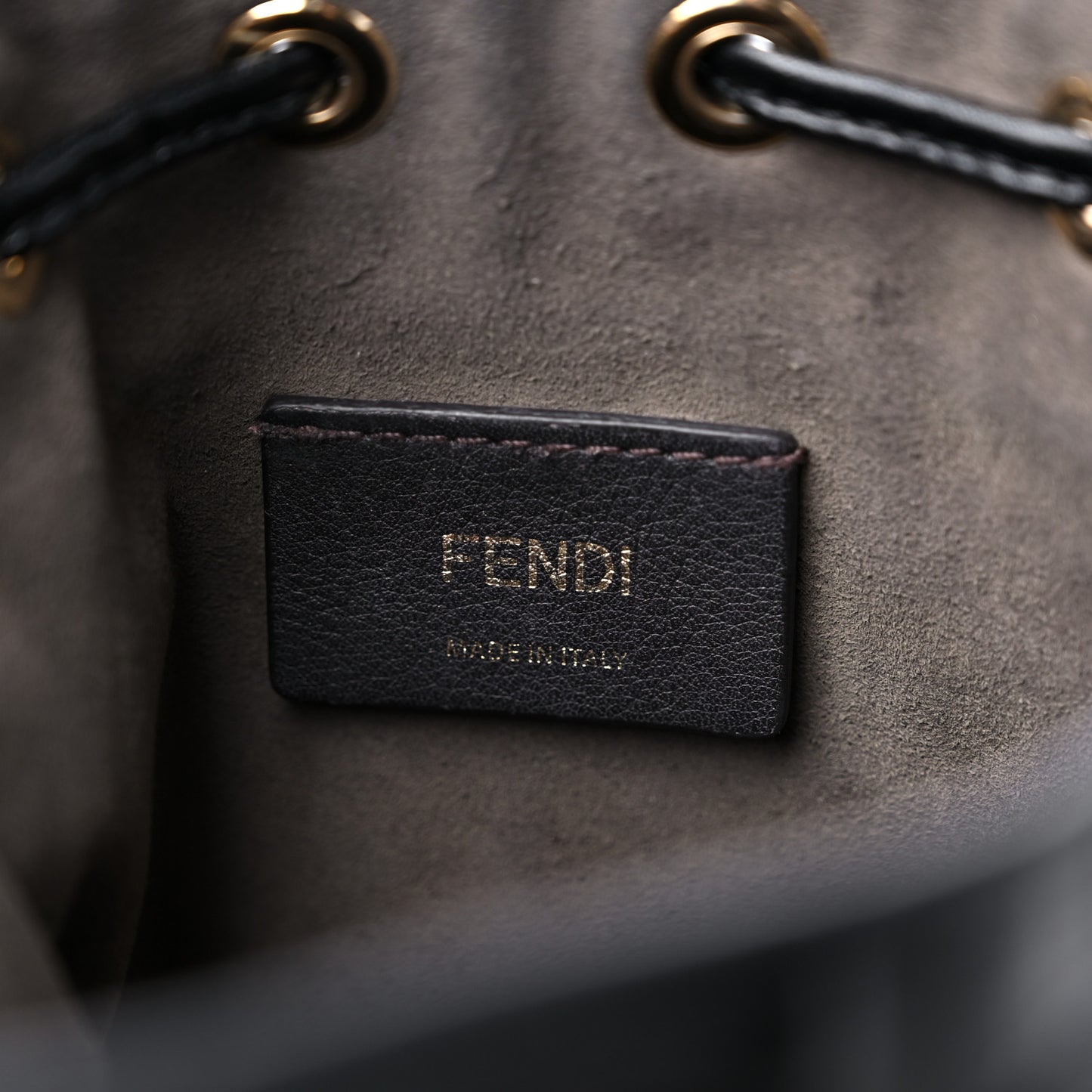 Vitello Liberty F is Fendi FF 1974 Embossed Mini Mon Tresor Bucket Bag Black