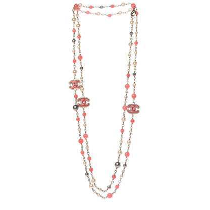 Chanel Enamel Bead Pearl CC Long Necklace Pink Gold 3 of 5