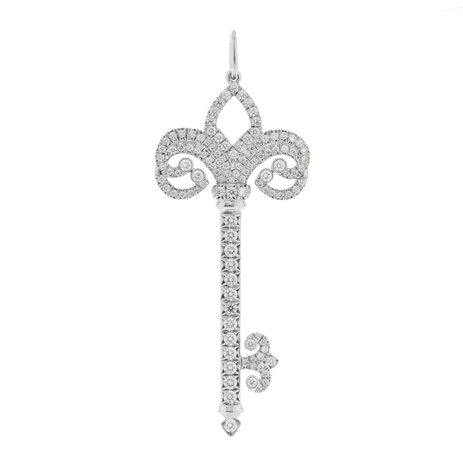 Tiffany Platinum Diamond .37ct Fleur De Lis Key Pendant 1 of 3