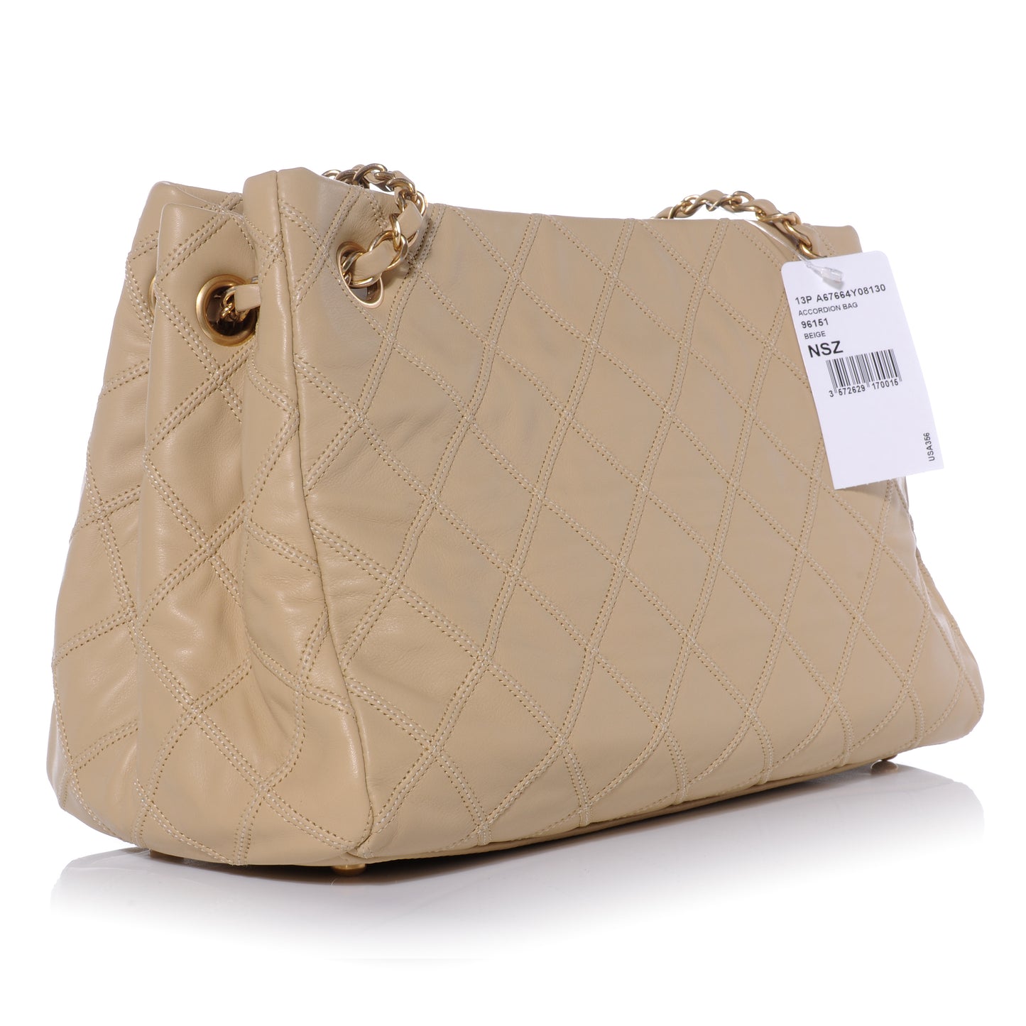 Calfskin Stitched Thin City Accordion Tote Beige