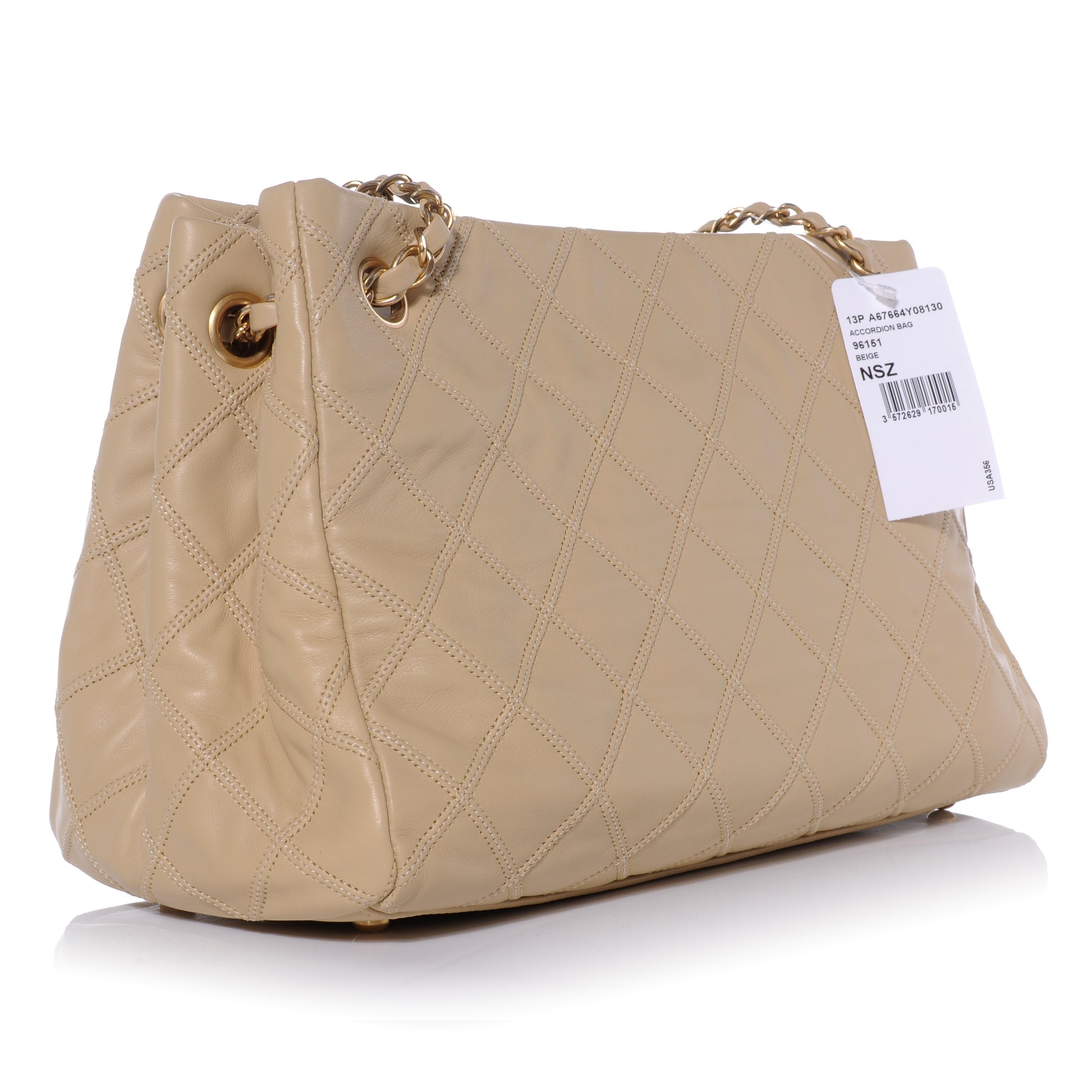 Chanel Calfskin Stitched Thin City Accordion Tote Beige 3 of 9