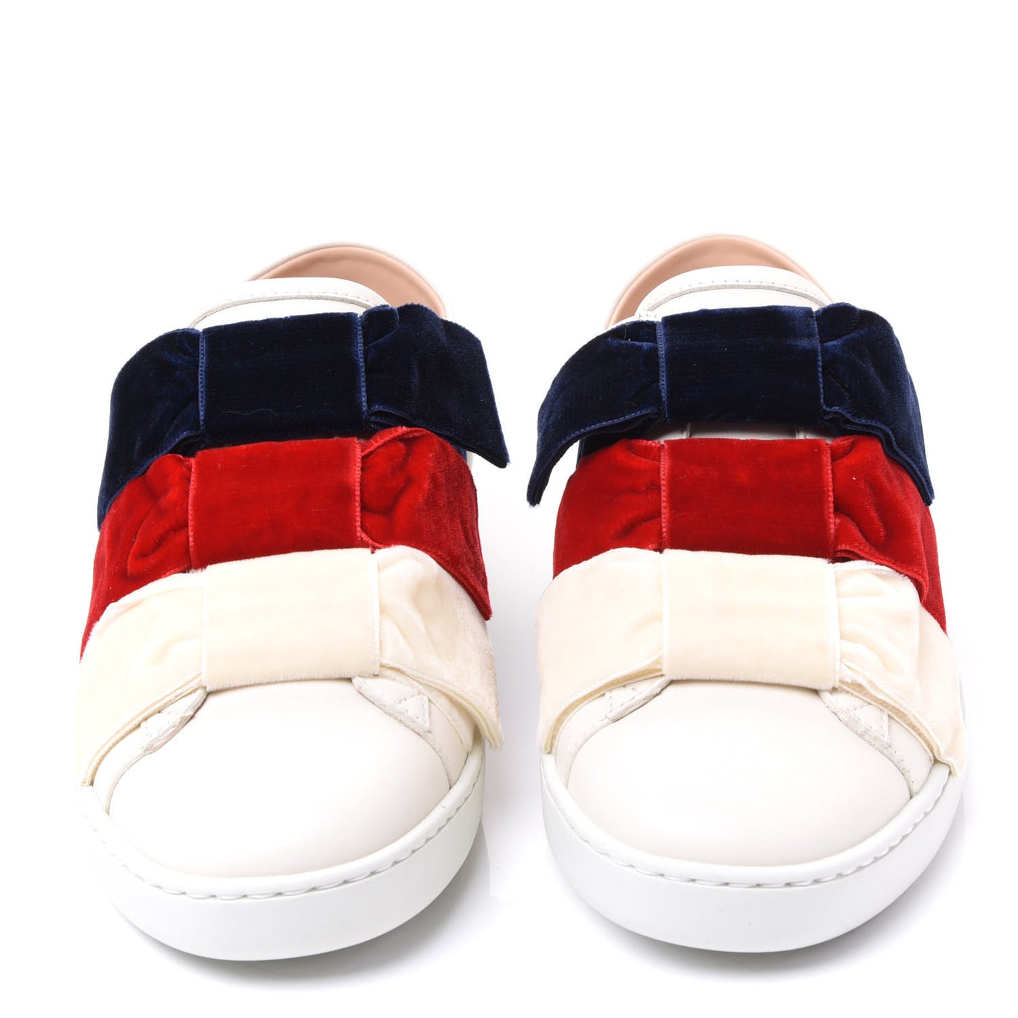Calfskin Womens Velvet Bow Ace Sneakers 36 White