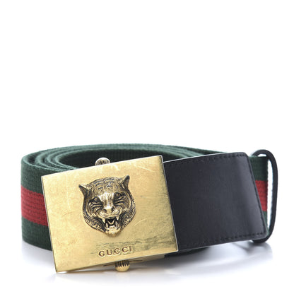 Gucci Feline Buckle Web Belt 90 36 Green Red 1 of 4
