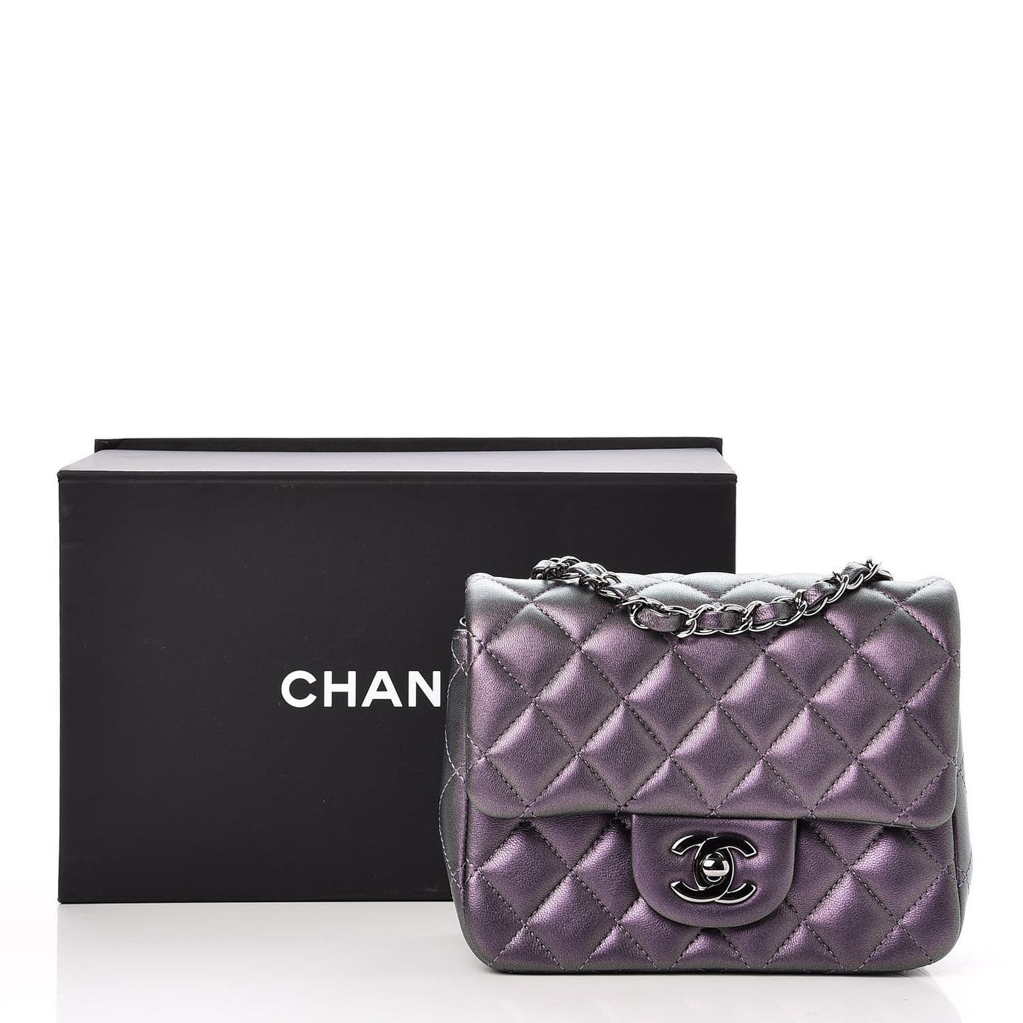 Iridescent Lambskin Quilted Mini Square Flap Dark Purple