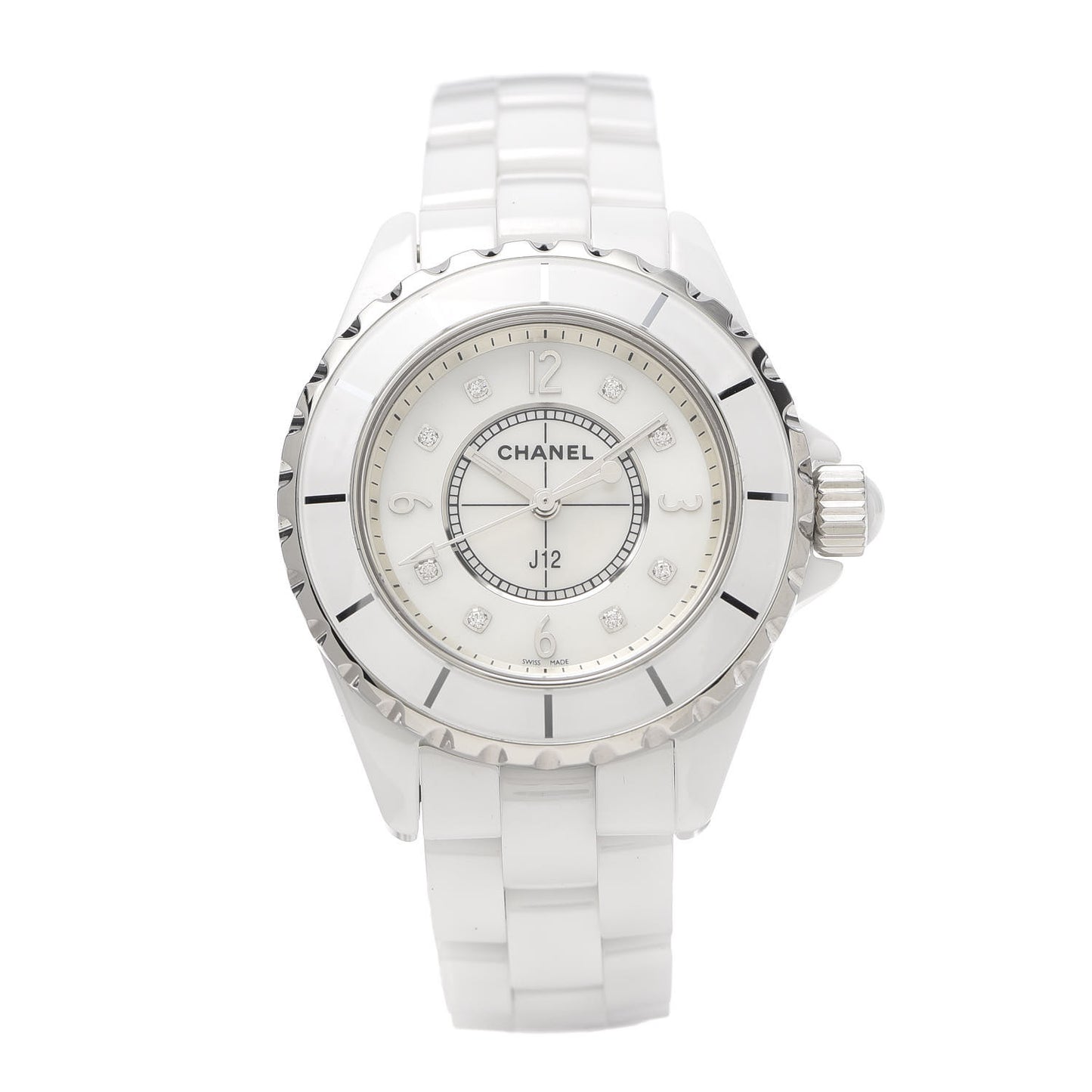 Stainless Steel Ceramic Diamond Mother of Pearl 33mm J12 Quartz Watch White