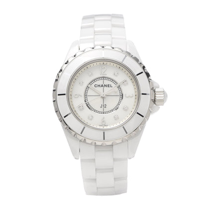 Chanel Stainless Steel Ceramic Diamond Mother of Pearl 33mm J12 Quartz Watch White 1 of 7