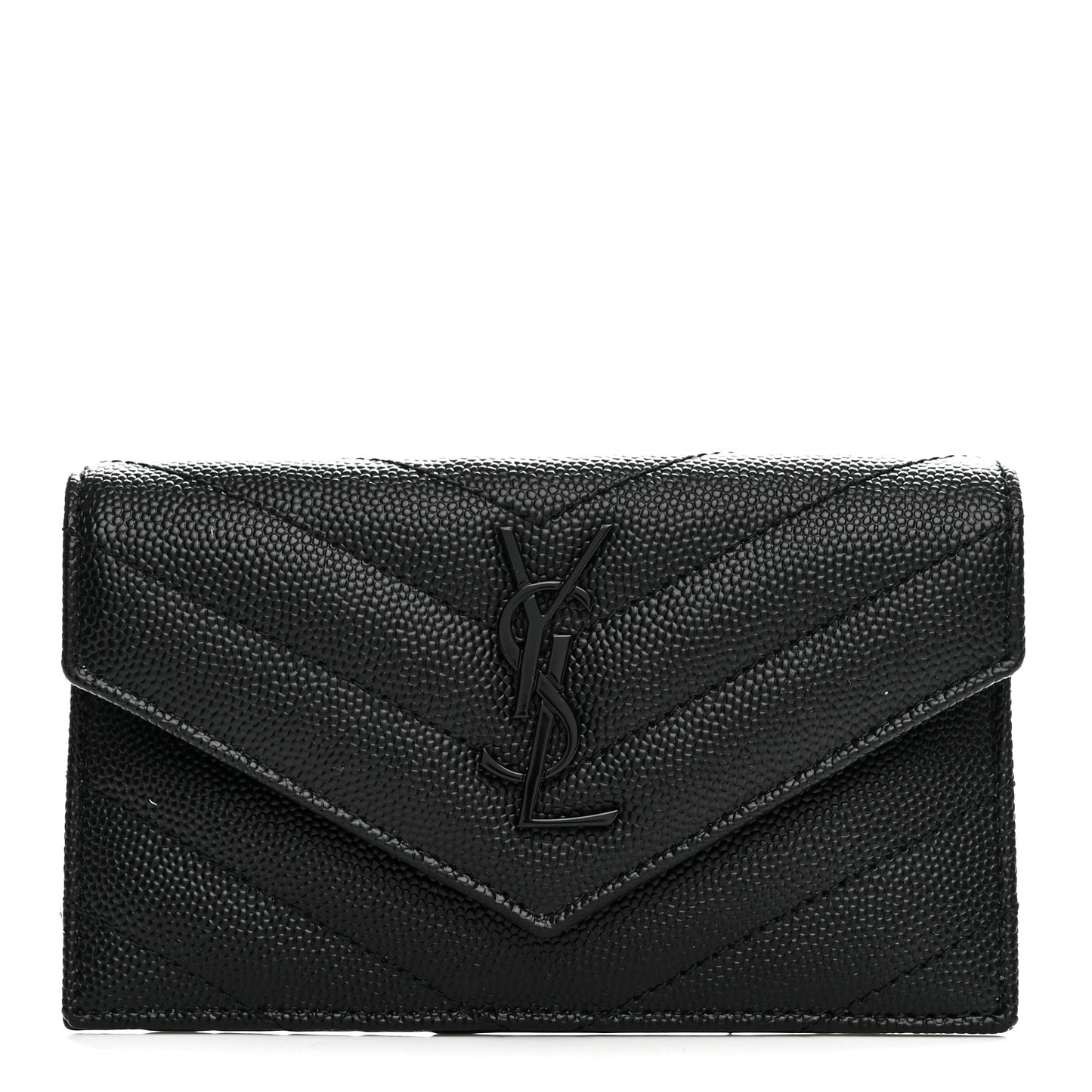 Grain De Poudre Matelasse Chevron Monochrome Flap Zippered Card Case Black