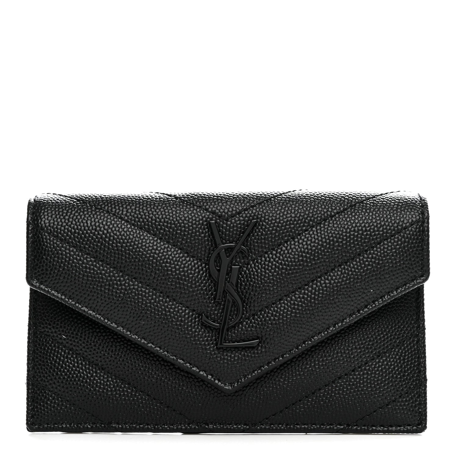 Saint Laurent Grain De Poudre Matelasse Chevron Monochrome Flap Zippered Card Case Black 1 of 7