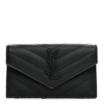 Saint Laurent Grain De Poudre Matelasse Chevron Monochrome Flap Zippered Card Case Black 1 of 7
