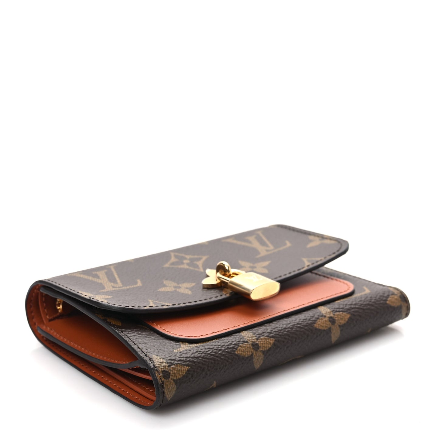 Monogram Flower Lock Compact Wallet Caramel