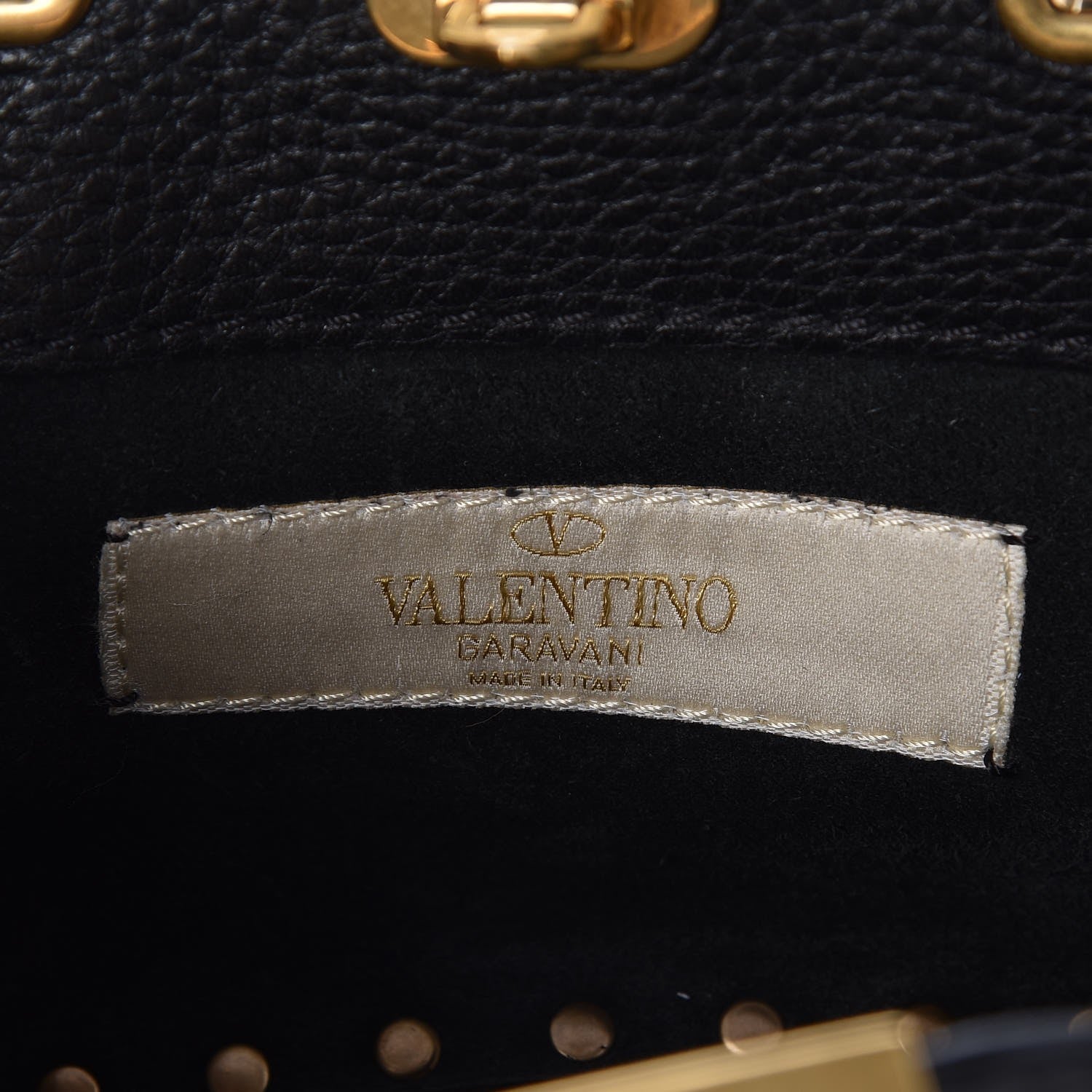 Valentino Garavani Grained Calfskin Turquoise Micro Rockstud Rolling Tote Black 6 of 8
