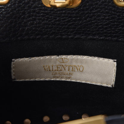 Valentino Garavani Grained Calfskin Turquoise Micro Rockstud Rolling Tote Black 6 of 8