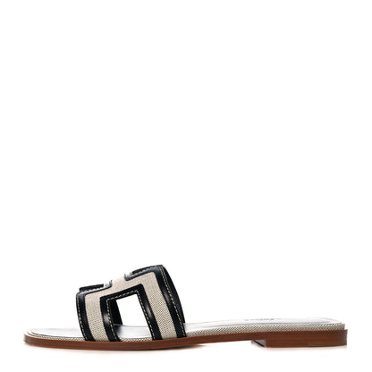 Hermes Calfskin Canvas Oran Sandals 39 Black 1 of 9