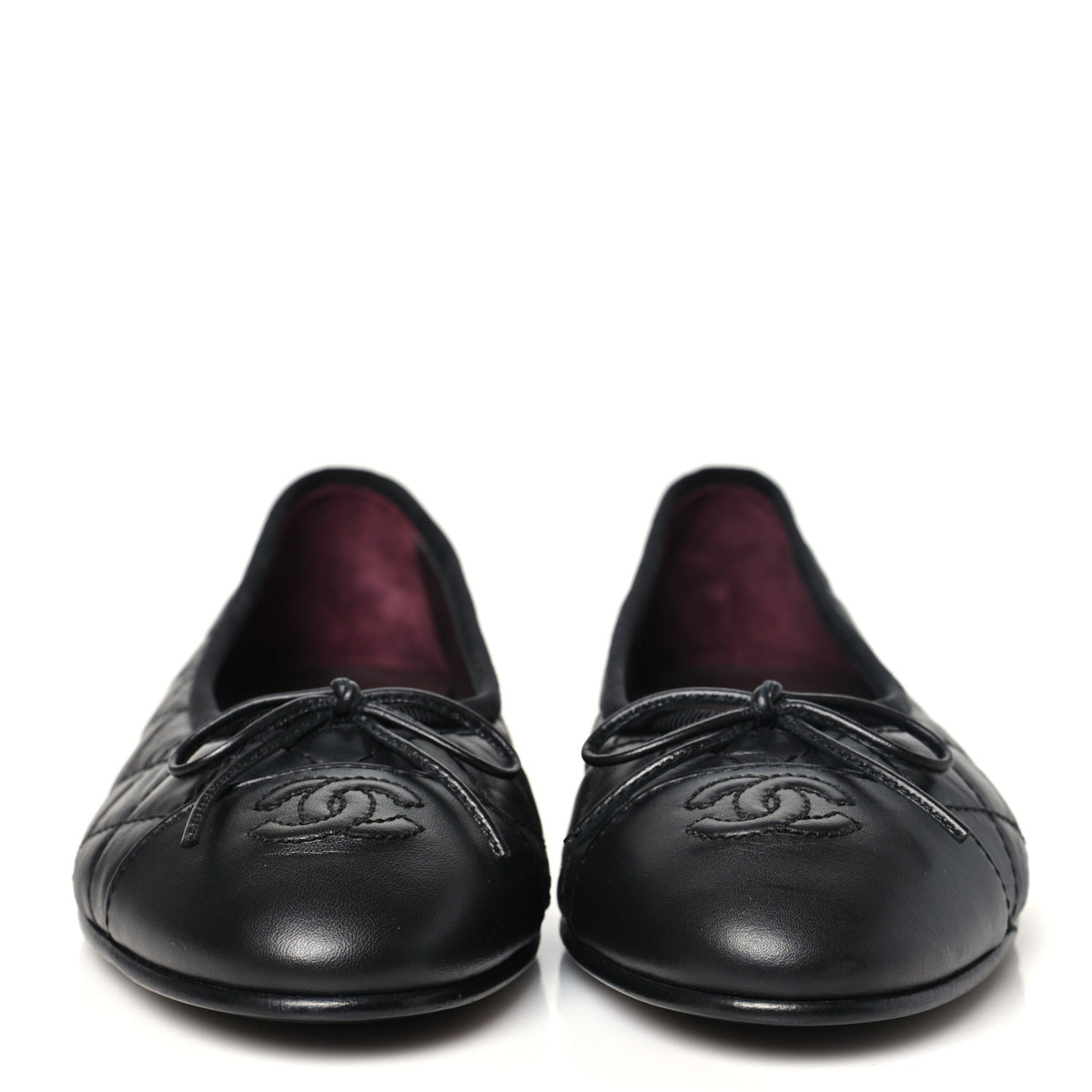 Aged Calfskin Quilted CC Cap Toe Ballerina Flats 38.5 Black
