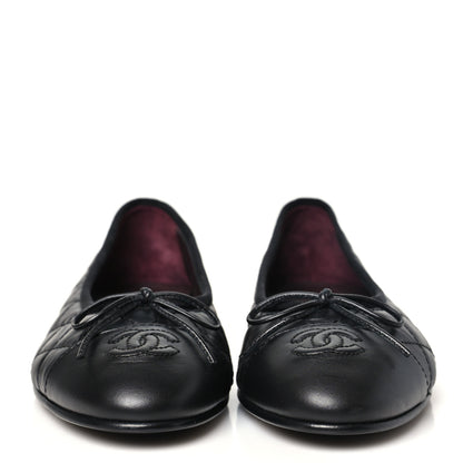 Chanel Aged Calfskin Quilted CC Cap Toe Ballerina Flats 38.5 Black 3 of 10
