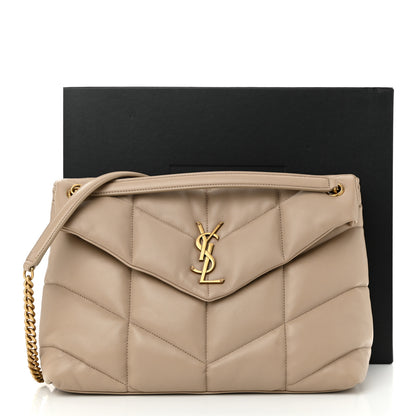 Saint Laurent Lambskin Quilted Medium Loulou Puffer Monogram Chain Satchel Dark Beige 11 of 11