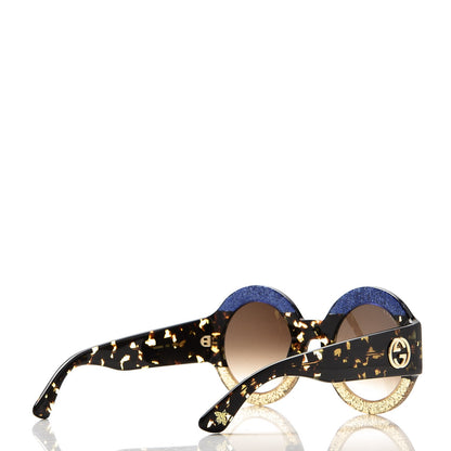 Gucci Acetate Round Sunglasses GG0084S Blue Havana Brown 4 of 8