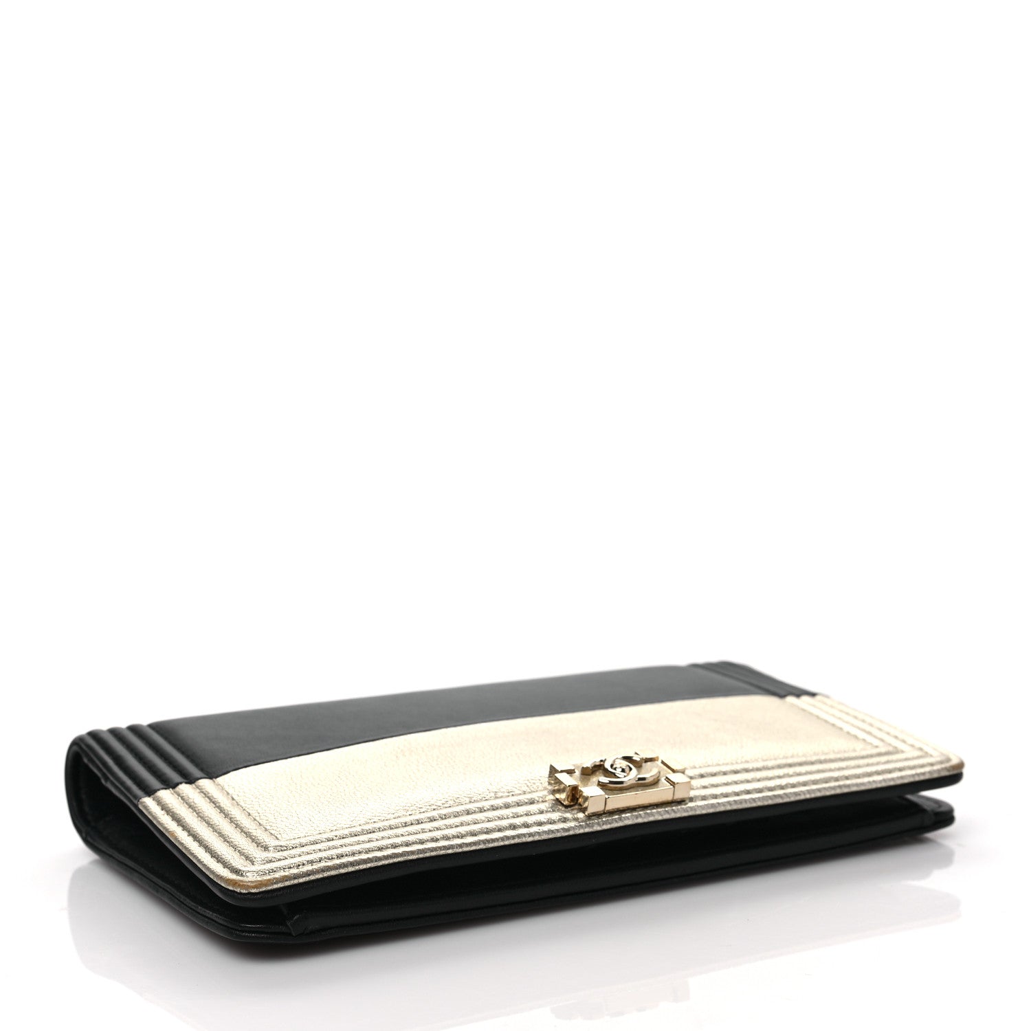 Chanel Metallic Goatskin Calfskin Boy Yen Wallet Gold Black 4 of 7