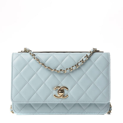 Chanel Lambskin Quilted Trendy CC Wallet On Chain WOC Light Blue 1 of 12