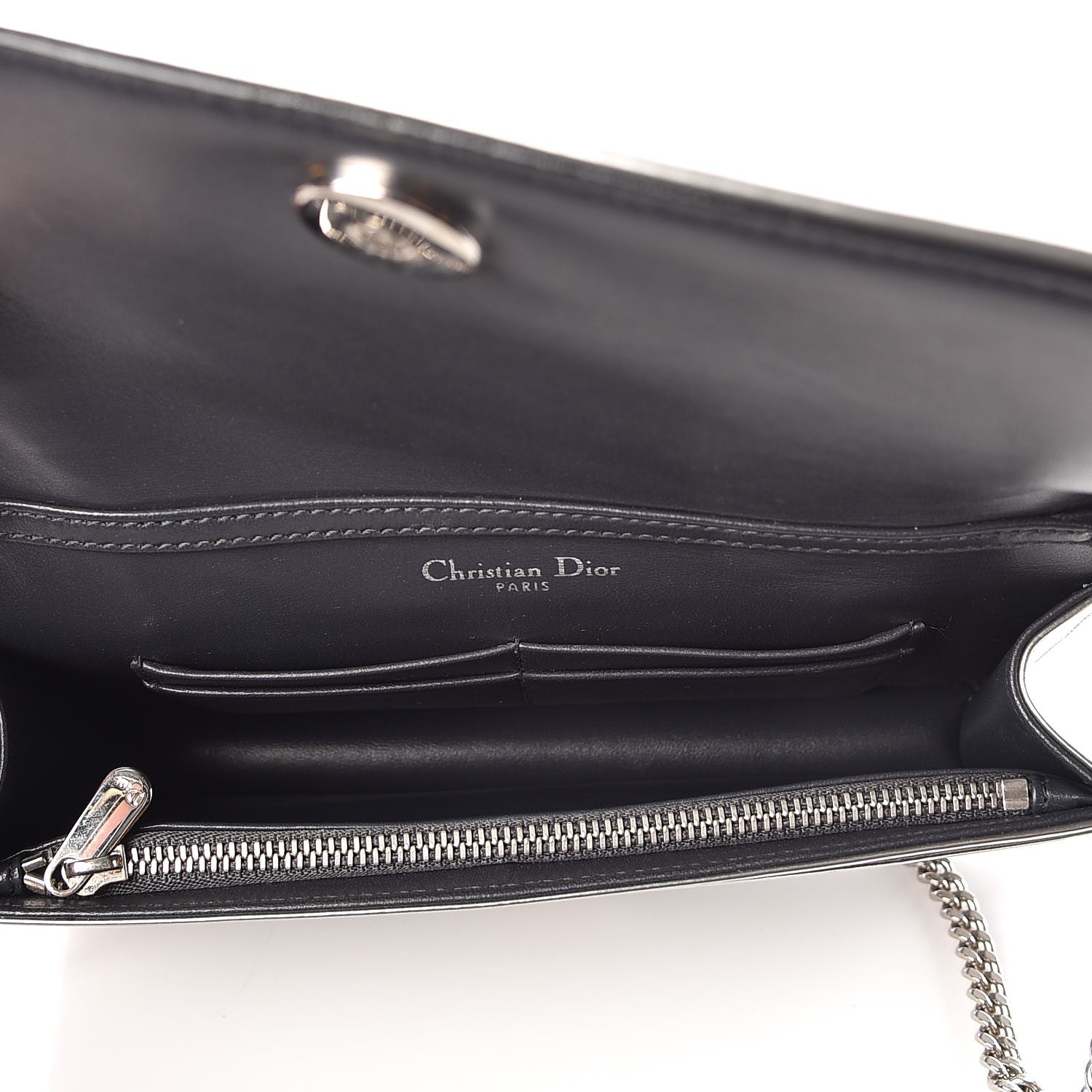 Christian Dior Metallic Patent Micro-Cannage Diorama Wallet on Chain Pouch Silver 5 of 8
