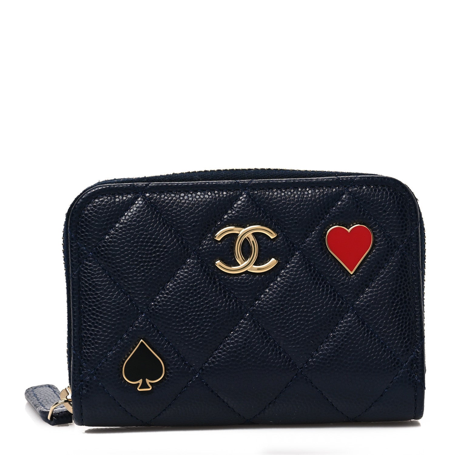 Chanel Caviar Enamel Coco Casino Quilted Zip Coin Purse Navy Blue 1 of 8