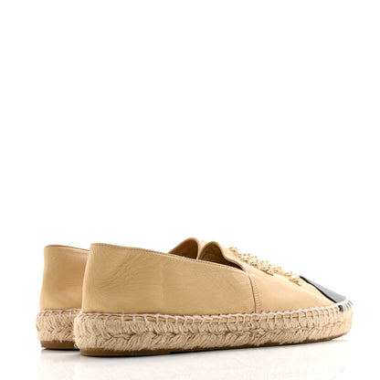 Chanel Lambskin CC Camellia Stud Espadrilles 40 Beige Black 4 of 11