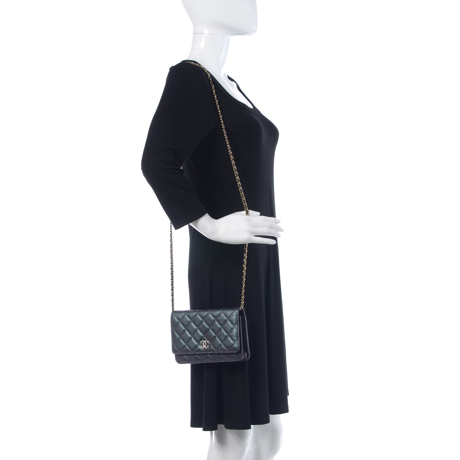 Chanel Iridescent Caviar Quilted Wallet On Chain WOC Black 2 of 12