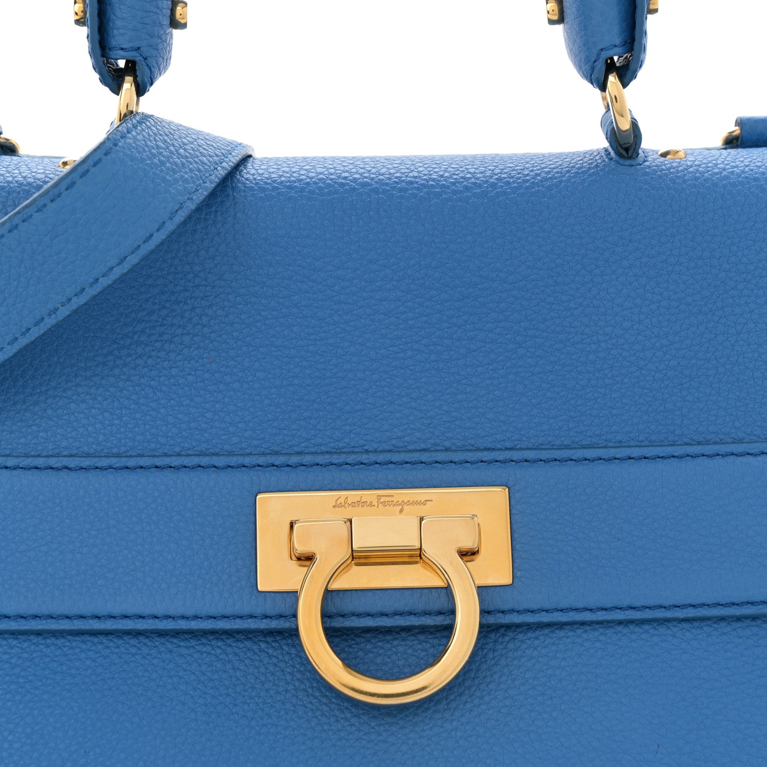 Salvatore Ferragamo Grained Calfskin Sofia Satchel Blue 8 of 14