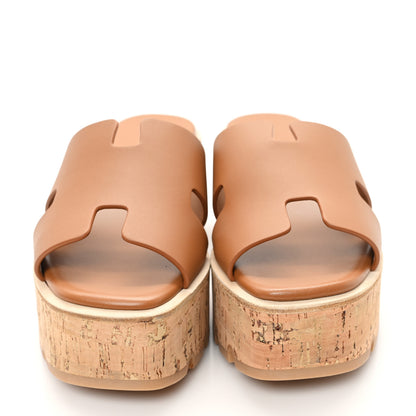 Hermes Calfskin Cork Eze 30 Sandals 37 Gold 3 of 10