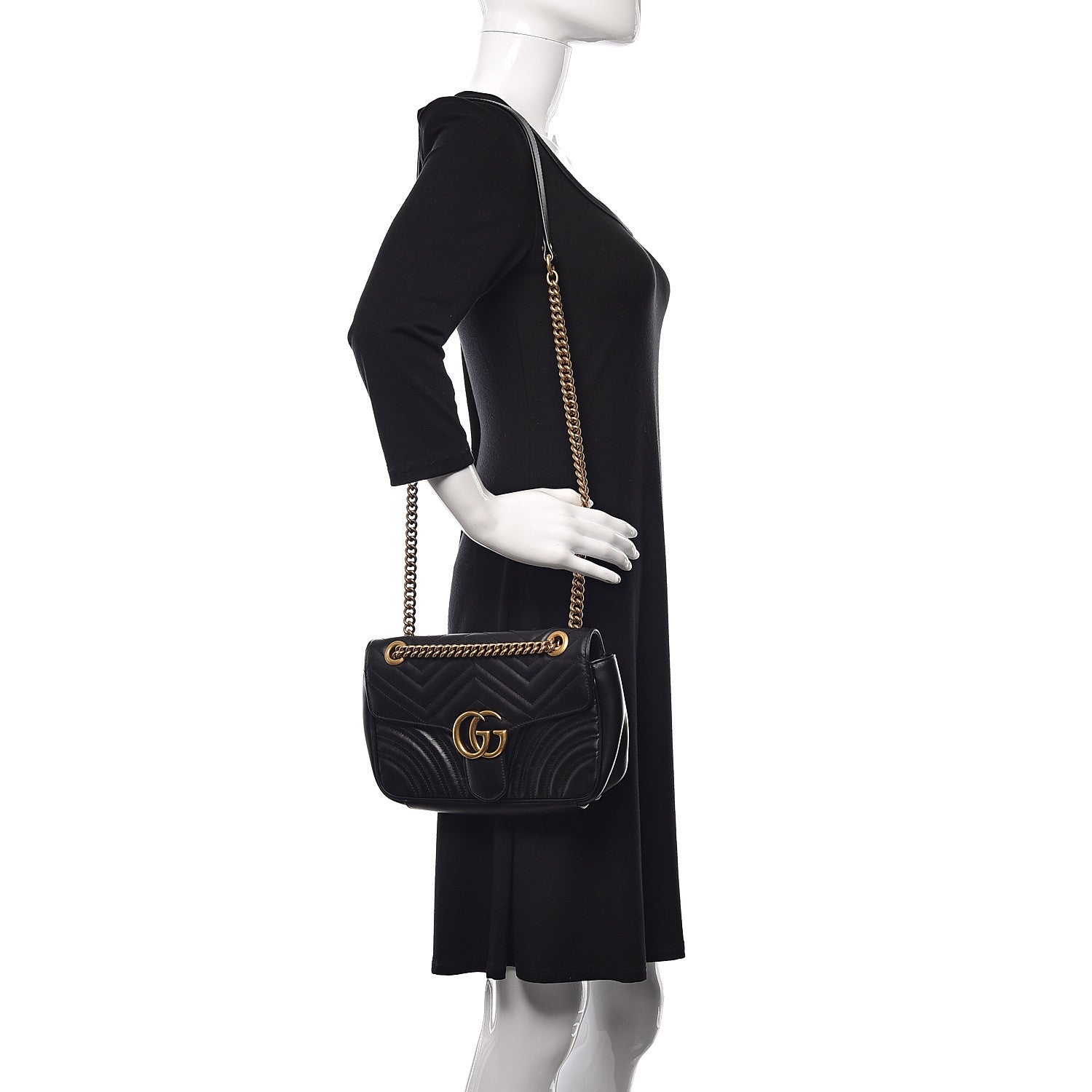 Gucci Calfskin Matelasse Small GG Marmont Shoulder Bag Black 2 of 10