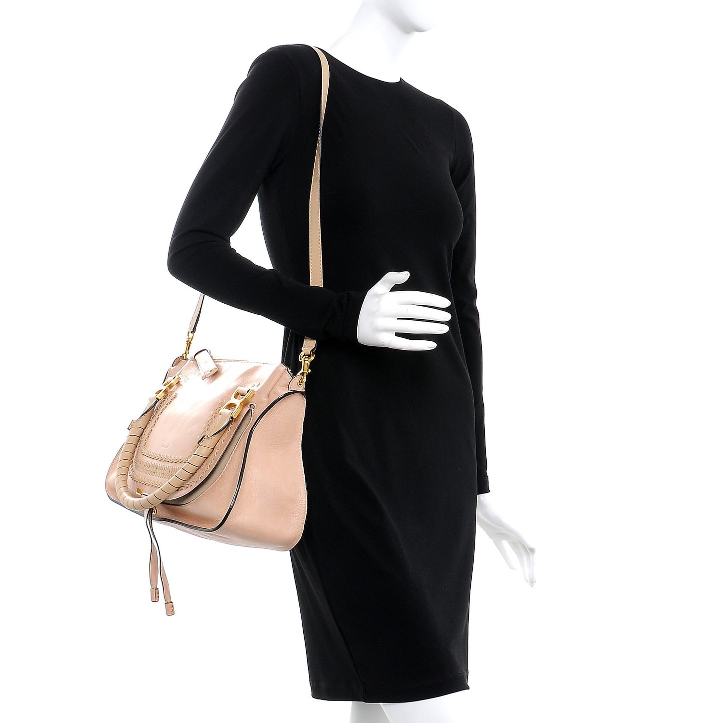 Calfskin Braided Medium Marcie Satchel Powder Beige