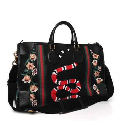 Gucci Needlepoint Calfskin Kingsnake Web Large Duffle Bag Black Multicolor 2 of 11