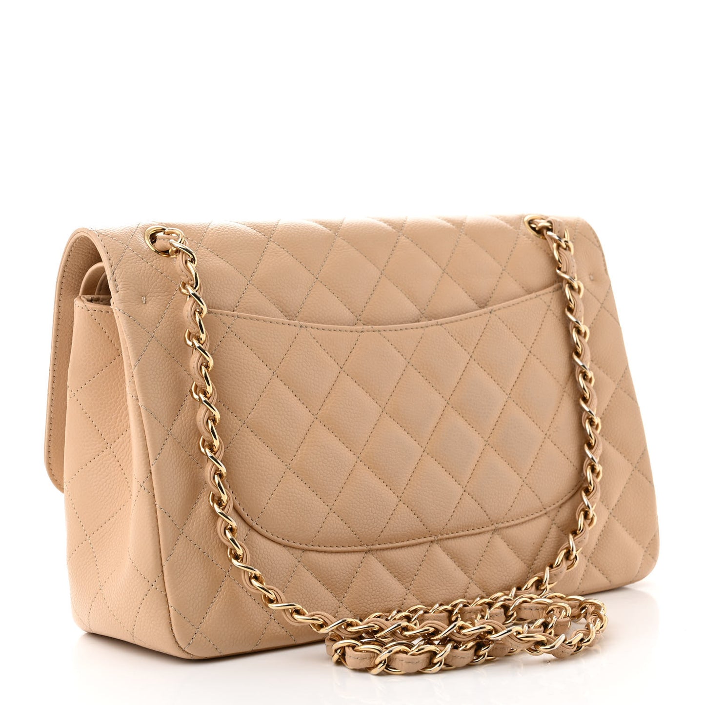 Caviar Quilted Jumbo Double Flap Beige Clair