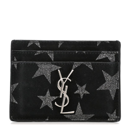 Saint Laurent Calfskin Star Embroidered Monogram Credit Card Case Black 1 of 7