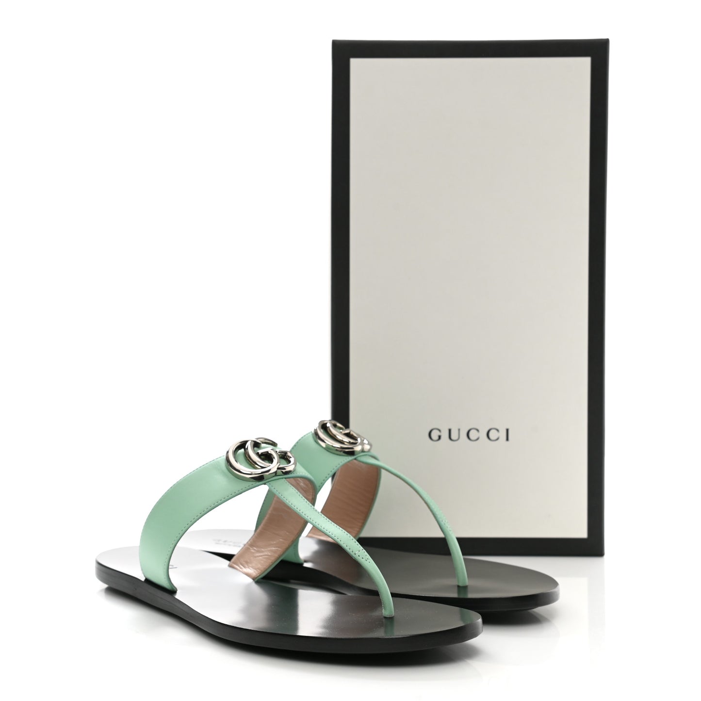 Calfskin GG Marmont Thong Sandals 39.5 Water Green