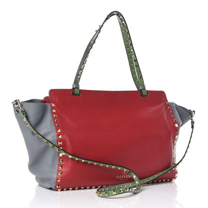 Valentino Garavani Vitello Colorblock Medium Rockstud Tote Deep Rose Clover Grey Scarlet 3 of 16