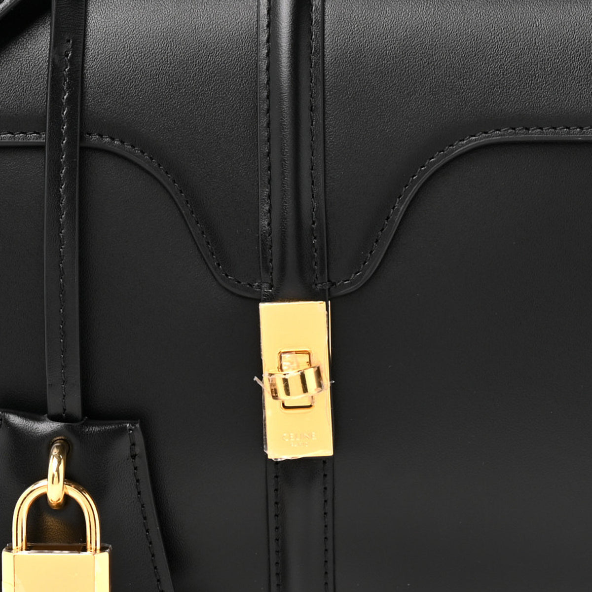 Satinated Calfskin Mini 16 Top Handle Bag Black