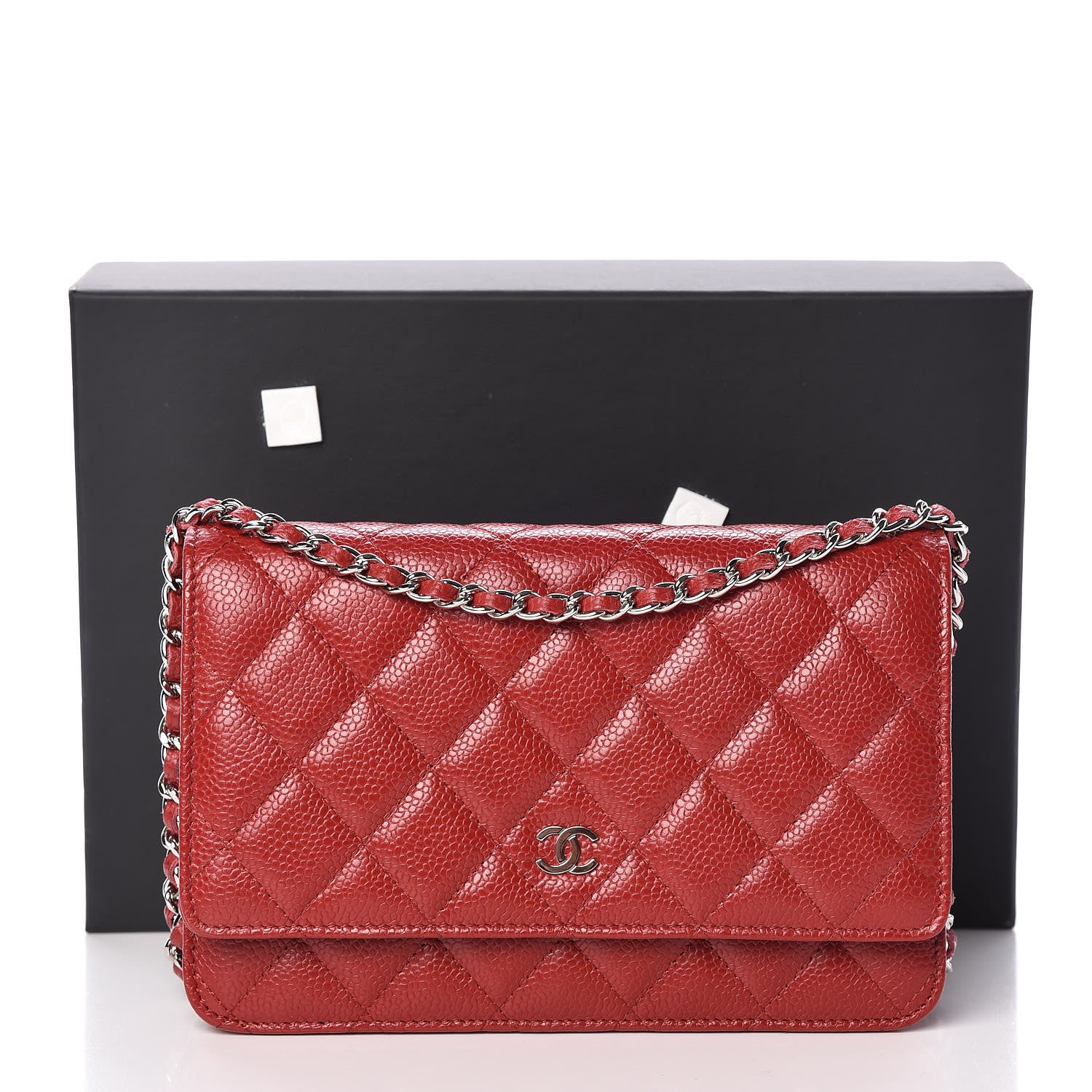 Chanel Caviar Quilted Wallet on Chain WOC Red 13 of 13