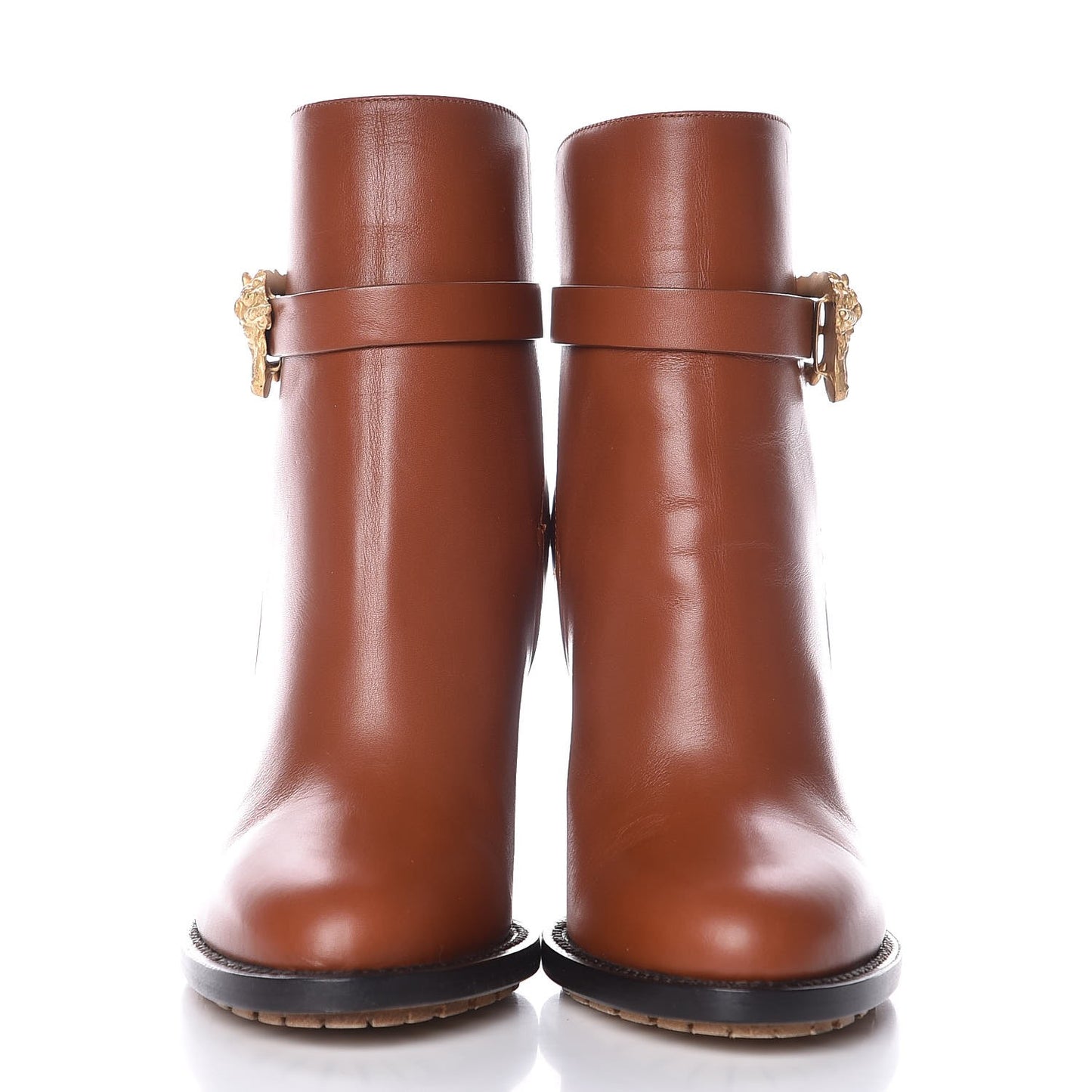 Calfskin Unicorn Buckle Ankle Booties 36 Cognac
