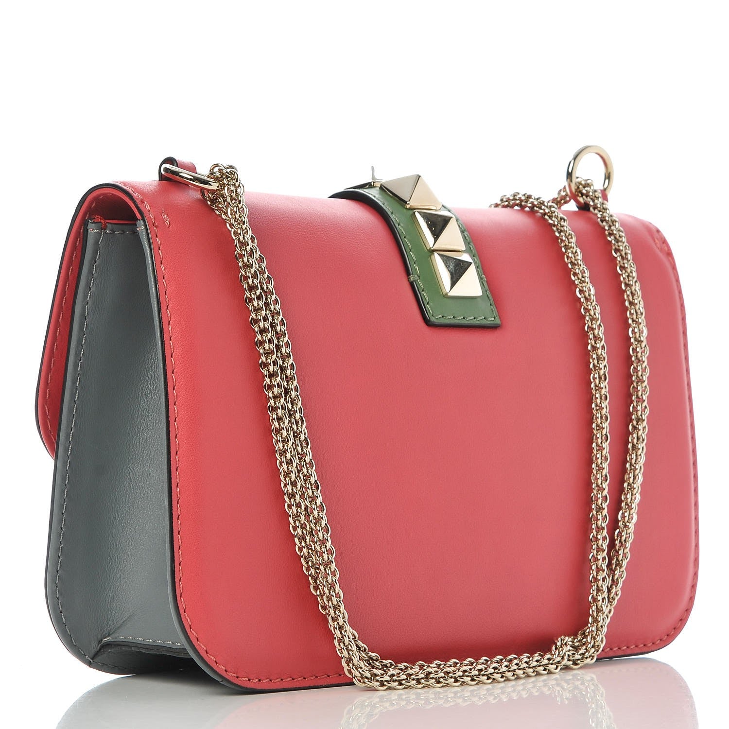 Valentino Garavani Vitello Medium Glam Lock Rockstud Flap Deep Rose Scarlet Grey Green 3 of 7