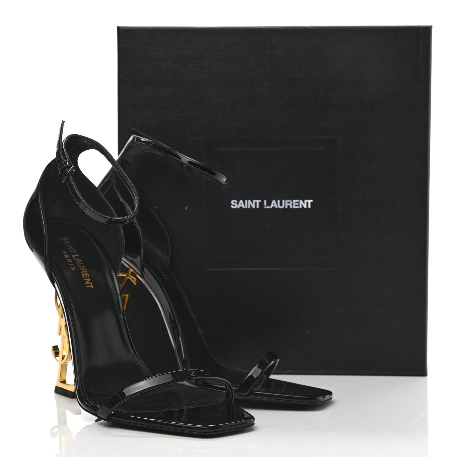 Saint Laurent Patent Calfskin Opyum 110 Sandals 41 Black Gold 12 of 12