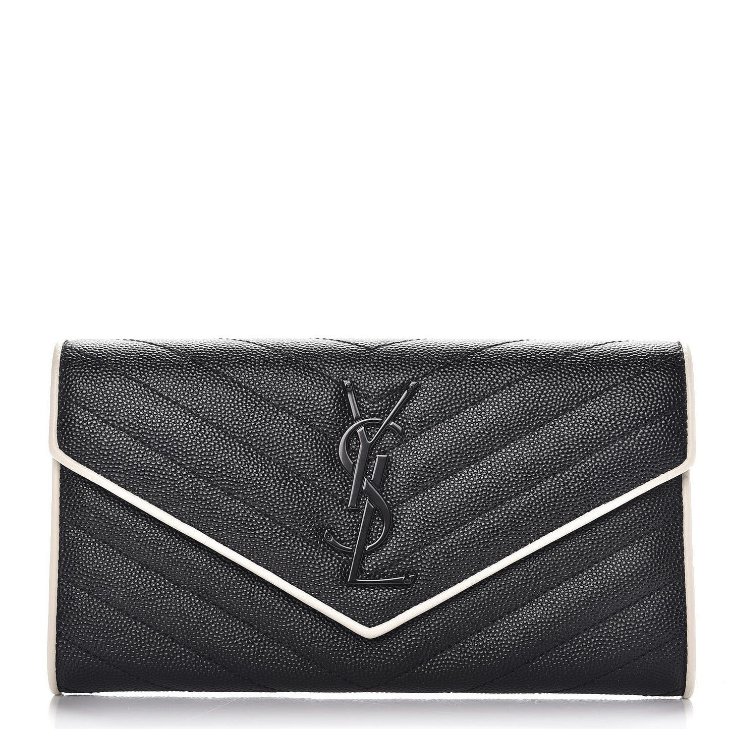 Grain De Poudre Matelasse Large Monogram Flap Wallet Black Dove White