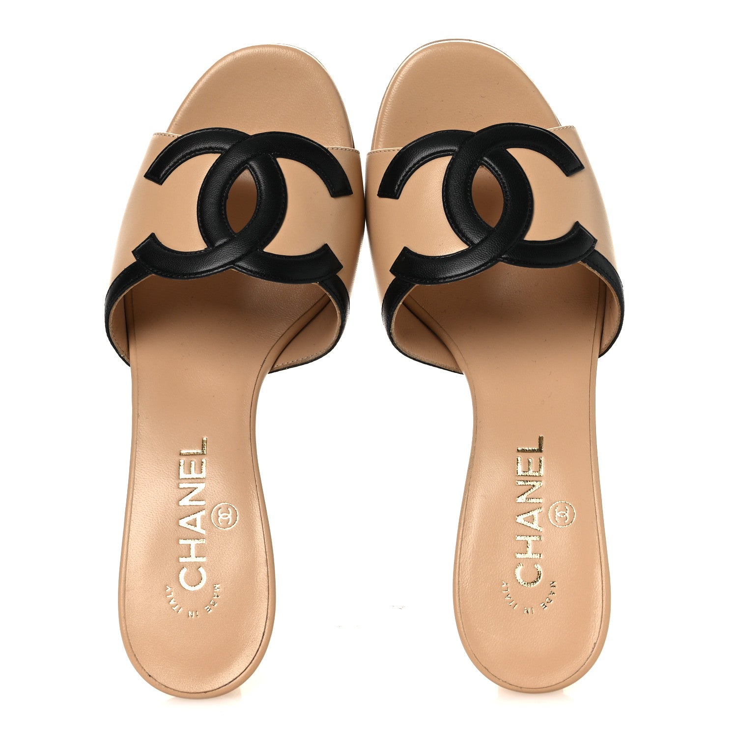 Chanel Lambskin CC Cutout Mules 38.5 Beige Black 2 of 11